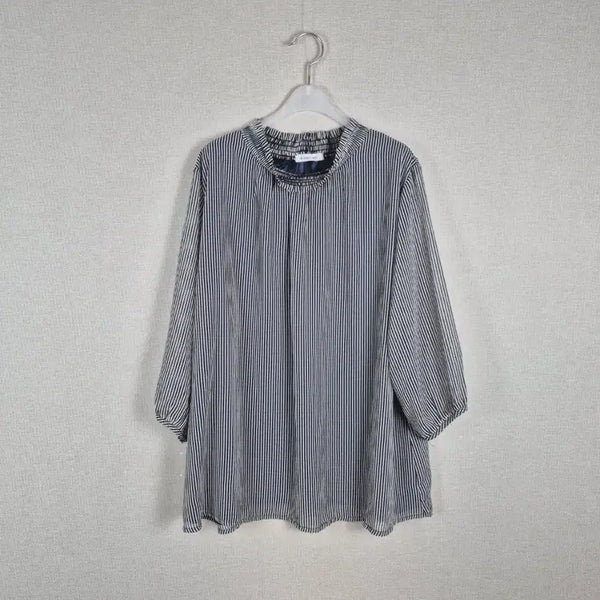 [BUNJANG] Plus Size Black Stripe See-Through Sleeve Blouse / (#77,88추천/3L)빅사이즈 블랙 스트라이프 소매시스루 블라우스