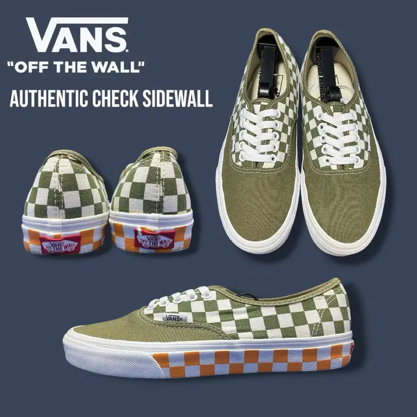 [BUNJANG] Vans Authentic Check Sidewall Sneakers Olive/Orange (260mm) / [반스아저씨] Vans 어센틱 체커보드 260mm
