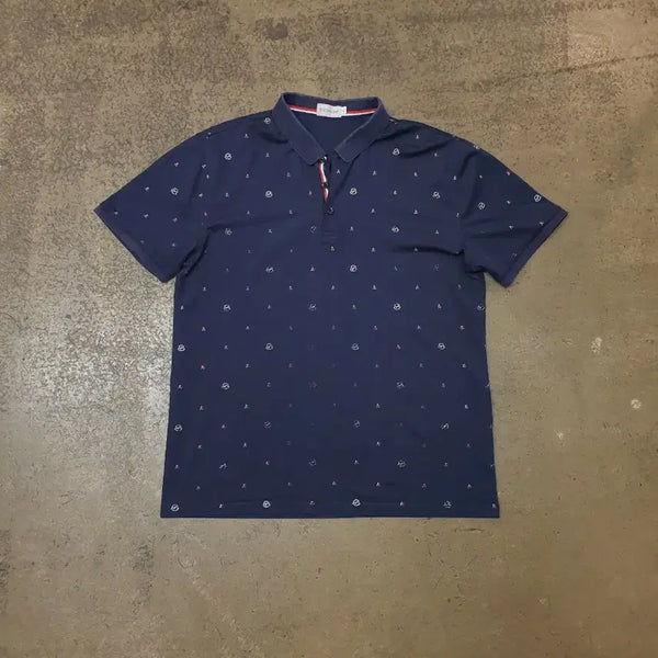 [BUNJANG] Moncler Navy Pattern Polo Shirt XL / 몽클레어 네이비 패턴 폴로티 XL