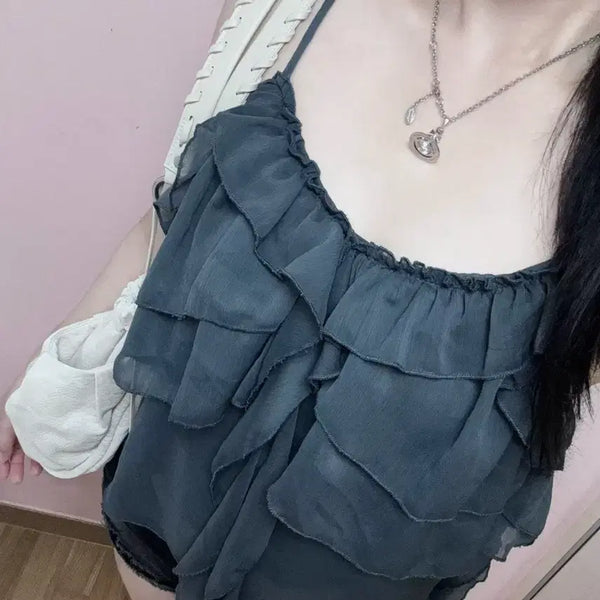 [BUNJANG] Lace Frill Sleeveless Blouse / 레이스 프릴 나시 블라우스