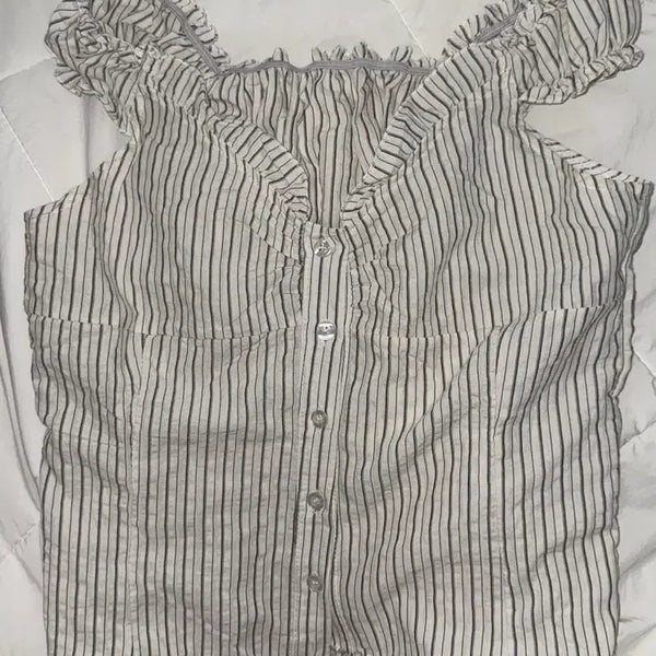 [BUNJANG] Stripe Frill Blouse / 스트라이프 프릴 블라우스