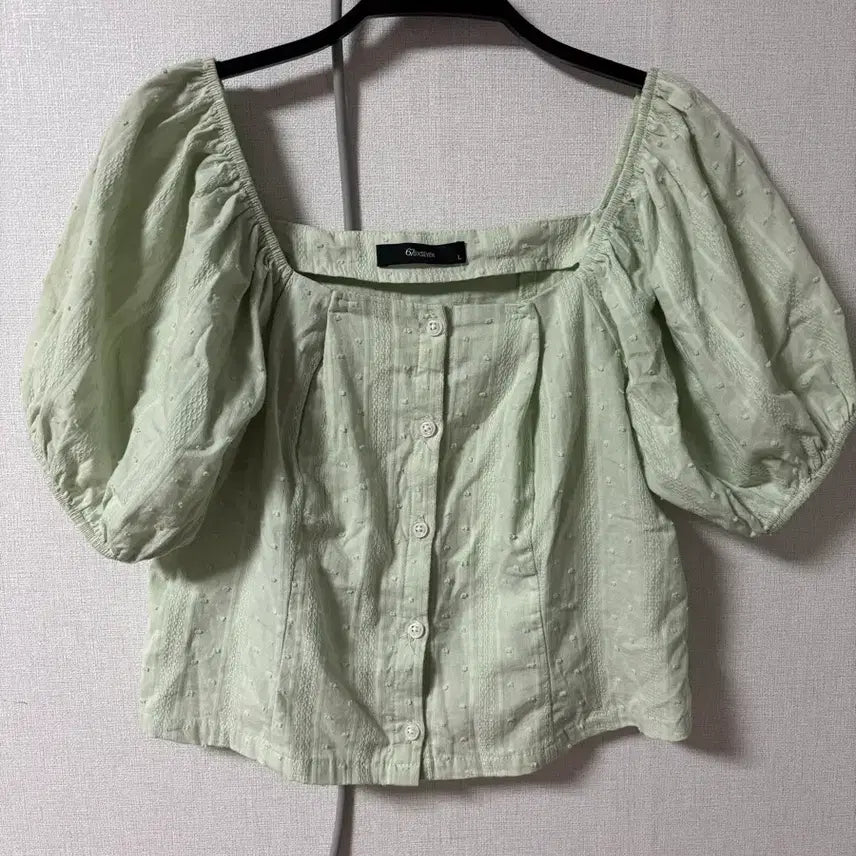 [BUNJANG] Square Neck Puff Sleeve Cropped Blouse / 스퀘어넥 퍼프소매 크롭 블라우스