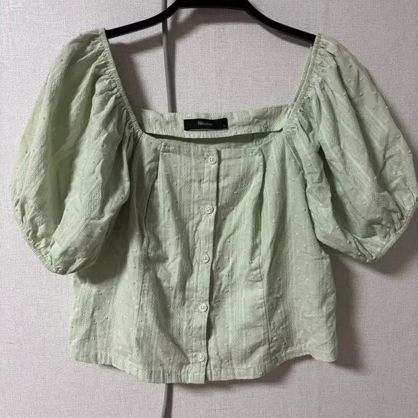 [BUNJANG] Square Neck Puff Sleeve Cropped Blouse / 스퀘어넥 퍼프소매 크롭 블라우스