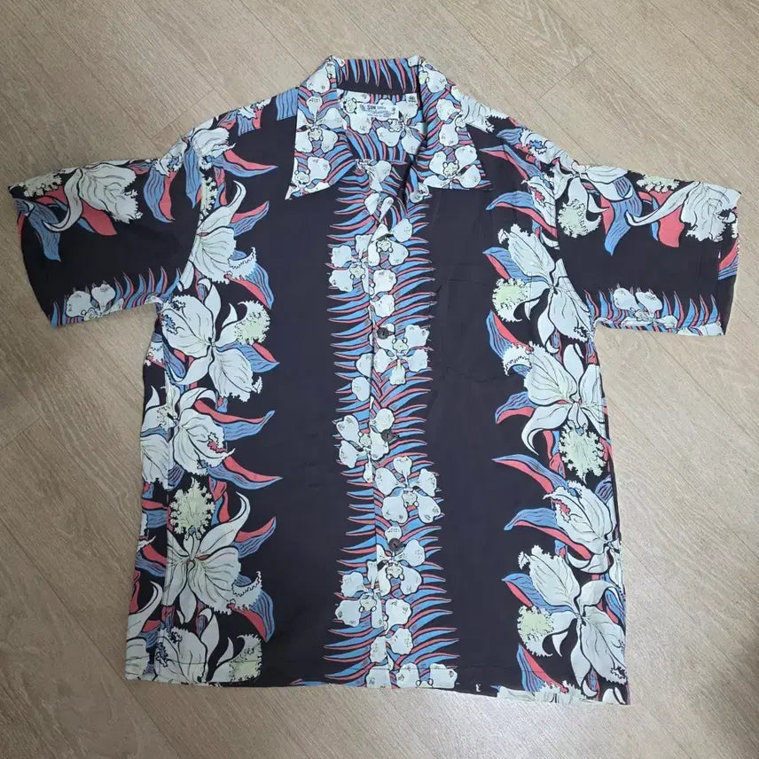 [BUNJANG] Sun Surf Cattleya Orchid Aloha Shirt Black Rayon / 선서프 카틀레야 오키드 하와이안 셔츠 알로하 셔츠 M
