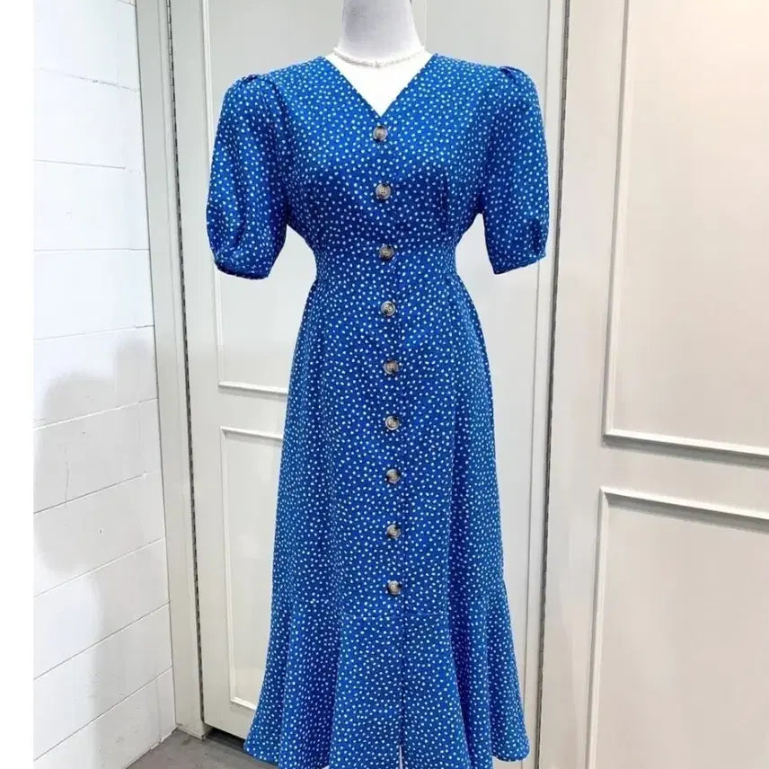 [BUNJANG] 9. Square Neck Puff Belted Dress / 브랜드 나인 스퀘어넥 퍼프 벨티드 원피스