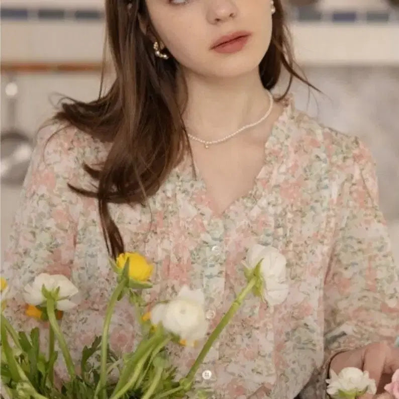 [BUNJANG] Renina Flower Printing Frill Blouse / 르니나 플라워프린팅 프릴 블라우스