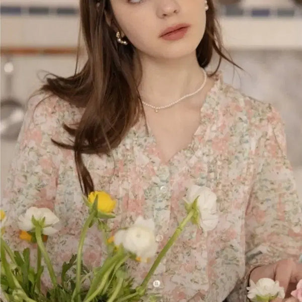 [BUNJANG] Renina Flower Printing Frill Blouse / 르니나 플라워프린팅 프릴 블라우스