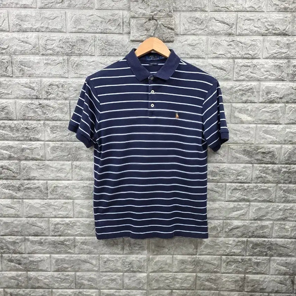 [BUNJANG] Polo Ralph Lauren Striped Short-Sleeve Polo Shirt Navy Size 95 Authentic / 폴로 랄프로렌 스트라이프 반팔 카라티 네이비 사이즈 95 정품 큐알인증