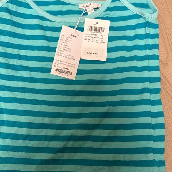 [BUNJANG] Subdued Sleeveless Mint Stripe Top (Size S) / 섭듀드 슬리브리스