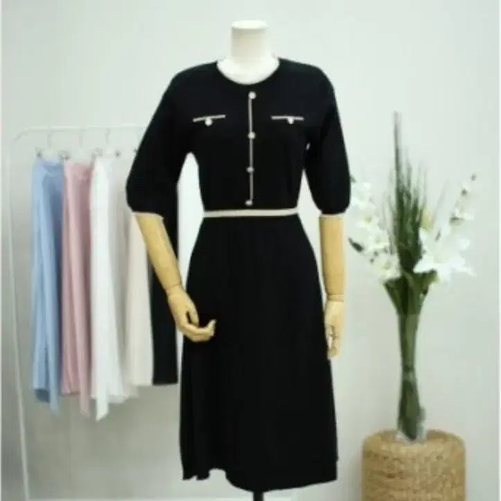 [BUNJANG] Brand Color-Block Knit Jumper Dress / 브랜드 블루종 라인배색 니트 원피스