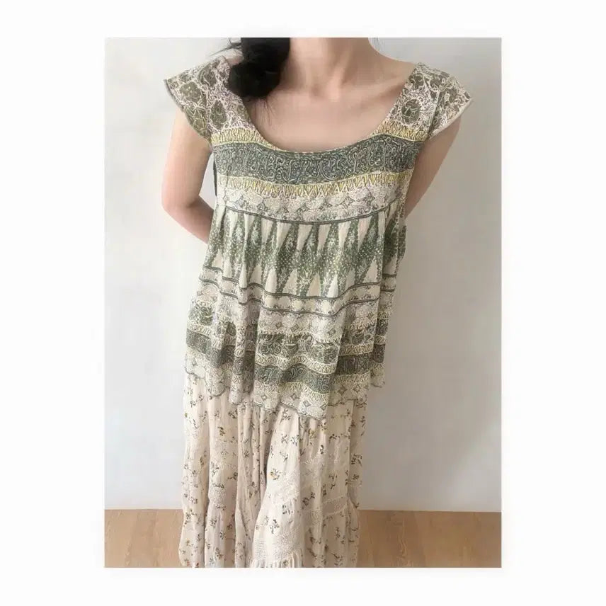 [BUNJANG] Mori Girl Ethnic Sleeveless Dress - Olive Khaki / 한여름 숲의 조각 모리걸 에스닉 슬리브리스