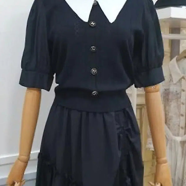 [BUNJANG] Satin Collar Knit T-Shirt Blouse / 카라니트티 샤틴스타일