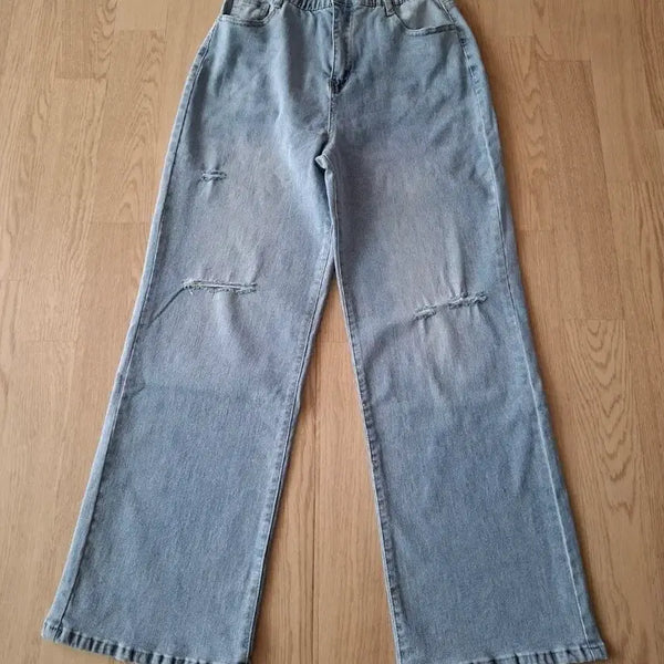 [BUNJANG] Afinar Light Wash Wide Leg Jeans (Size L, New) / 연청색 데미지 와이드 청바지 L (새상품)