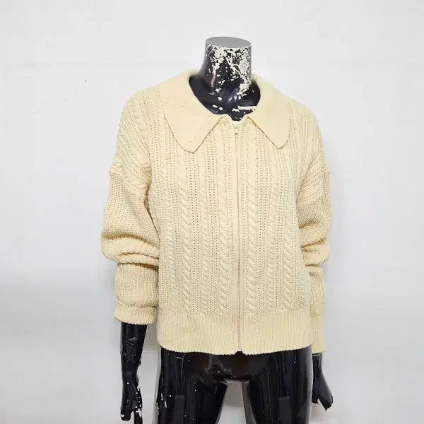 [BUNJANG] Nanningu Zip-Up Knit Sweater (Yellow, Free Size) / (F 55반~66) 난닝구 연노랑 집업 니트 (FREE)