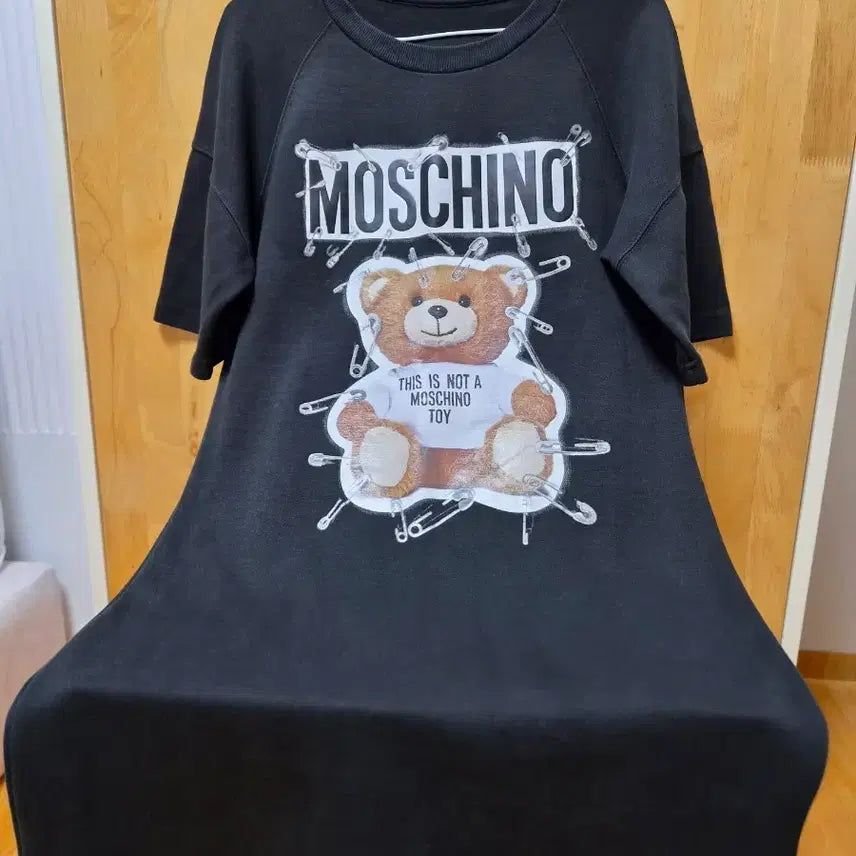 [BUNJANG] Moschino Teddy Bear Pin Print Black Midi Dress / 모스키노 테디베어 핀 프린팅 블랙 원피스