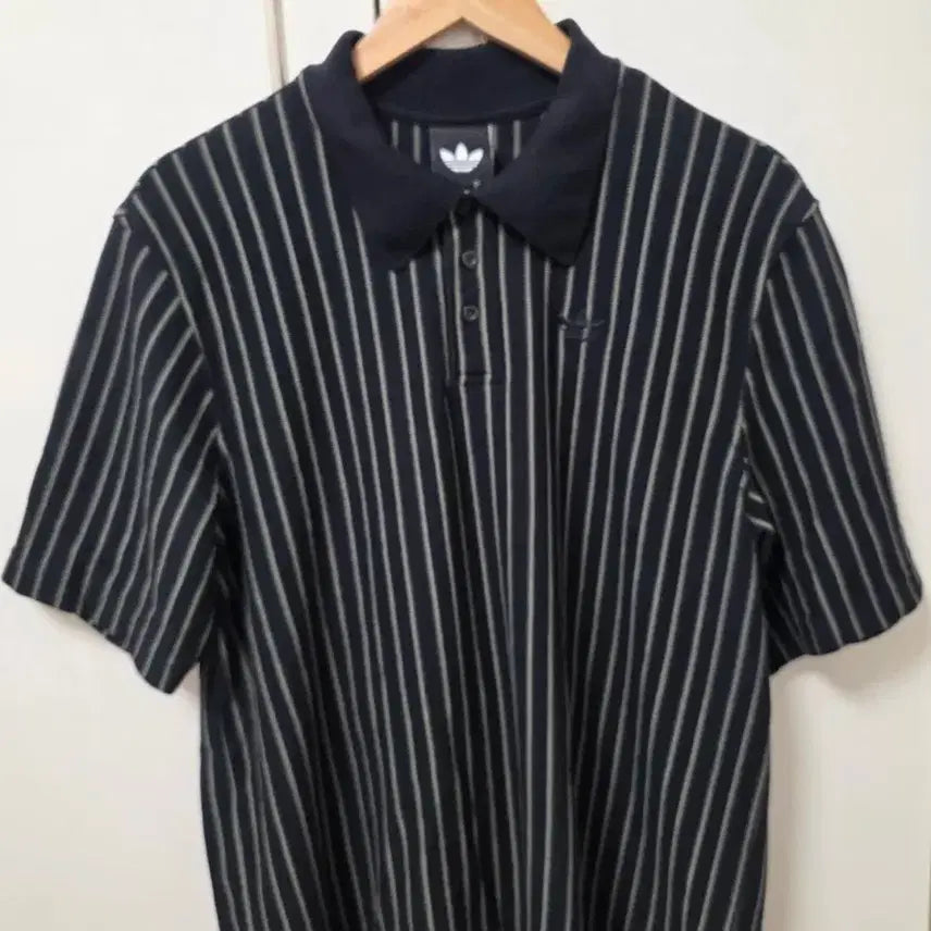 [BUNJANG] Adidas Stripe Polo Shirt Black Khaki M / 아디다스 스트라이프 카라티 블랙 카키 M