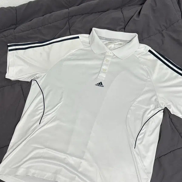 [BUNJANG] Adidas White Center Logo Collar Short Sleeve T-Shirt Large / 아디다스 화이트 카라 센터 로고 반팔 라지
