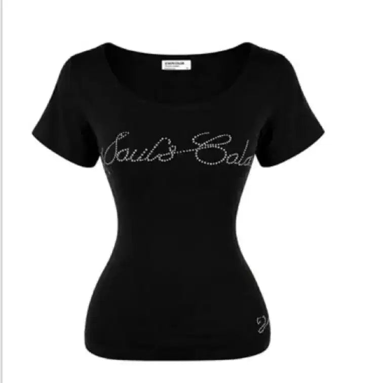 [BUNJANG] Souls Color Black Short Sleeve Jewel Top / 에이블리 소울즈컬러 블랙 반팔 쥬얼탑