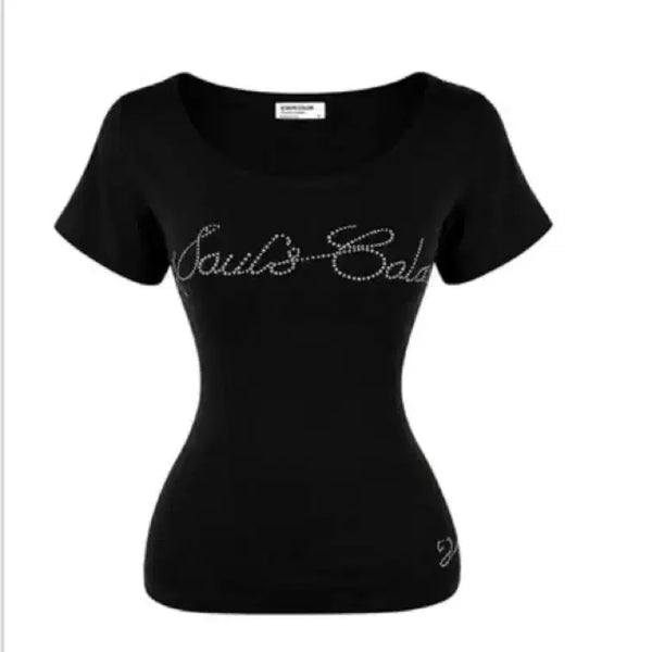 [BUNJANG] Souls Color Black Short Sleeve Jewel Top / 에이블리 소울즈컬러 블랙 반팔 쥬얼탑