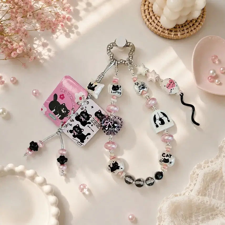 [BUNJANG] Handmade Cute Cat Bead Keyring / 고양이 큐트 비즈 키링(제작)