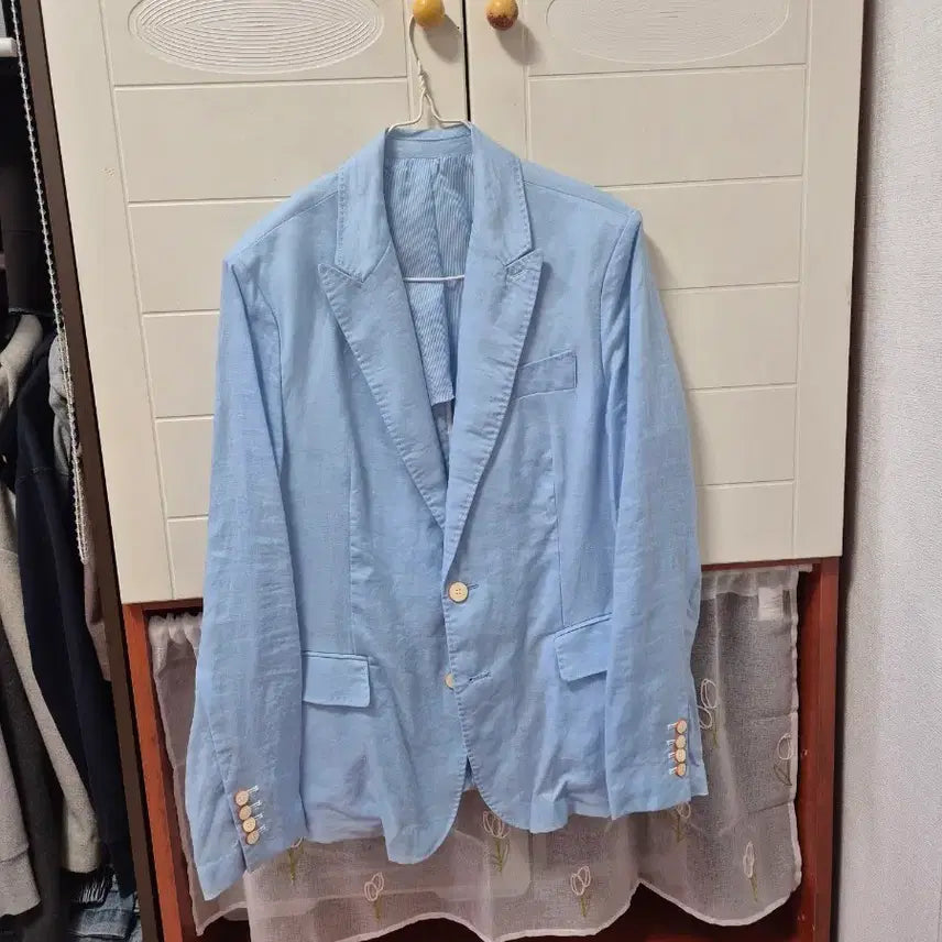 [BUNJANG] Ombruño Sky Blue Linen Jacket / 옴브루노 하늘색 린넨 자켓,마이,마100%, 110(상태 굳)급옷정리