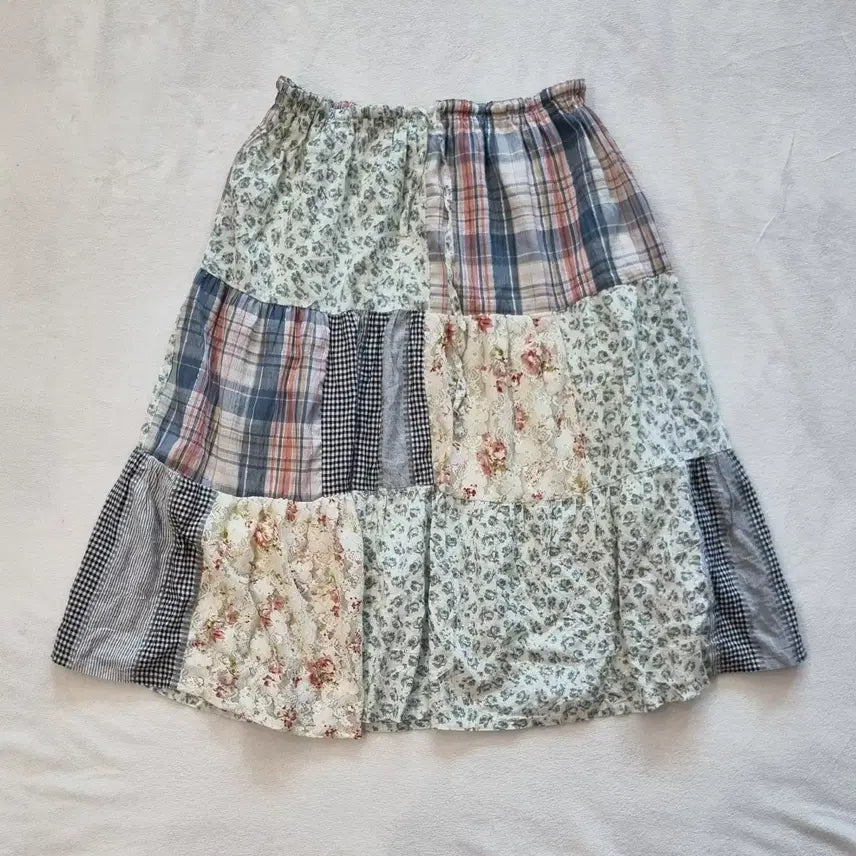 [BUNJANG] Vintage Mori Girl Check Patchwork Skirt / 빈티지 모리걸 하구미 체크 패치워크 스커트