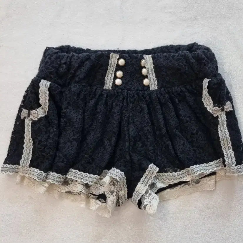 [BUNJANG] Vintage Tralala Gyaru Lace Ribbon Black Pants / 빈티지 트랄라라 갸루 레이스 리본 블랙 팬츠