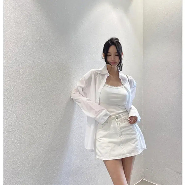 [BUNJANG] Set: Oversized Shirt and Midi Skirt / 셔츠,치마