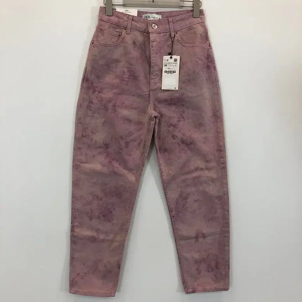 [BUNJANG] Zara High-Waisted Tie-Dye Pink Denim Jeans (Size 26) / 자라 (새상품) 하이웨스트 타이다이 핑크데님진 26 인치