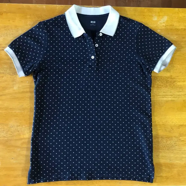 [BUNJANG] Uniqlo Navy Dot Print Polo Shirt - Size M / 유니클로 카라티 네이비 도트 M