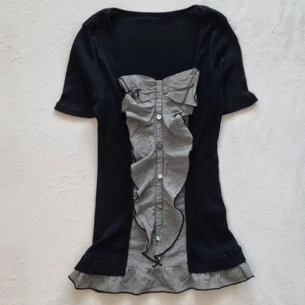 [BUNJANG] Vintage Gothic Chic Tight Fit Top / 빈티지 공겜여주 긱시크 갸루 블랙 딱붙핏 탑