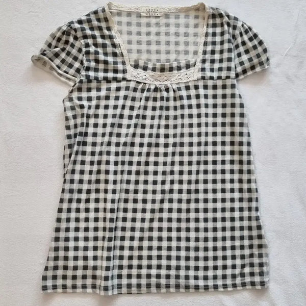 [BUNJANG] Vintage Mori Girl Check T-Shirt / 빈티지 모리걸 하구미 체크 티셔츠