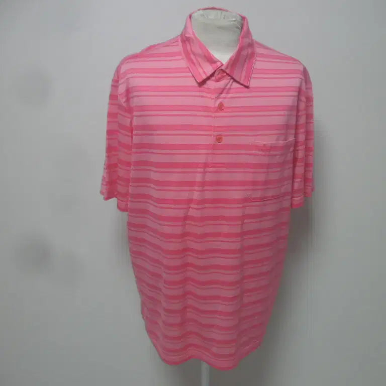 [BUNJANG] Men's Pink Stripe Collar T-Shirt XL / 핑/남성/일상복/골프/반팔/카라 티셔츠/105사이즈/새제품수준