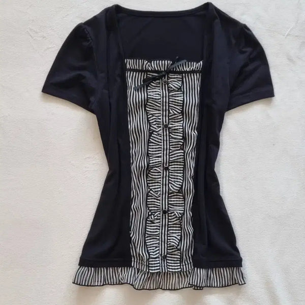 [BUNJANG] Vintage Geek Chic Gal Oriental Black Ribbon Top / 빈티지 공겜여주 긱시크 갸루 오리엔탈 블랙 리본 탑