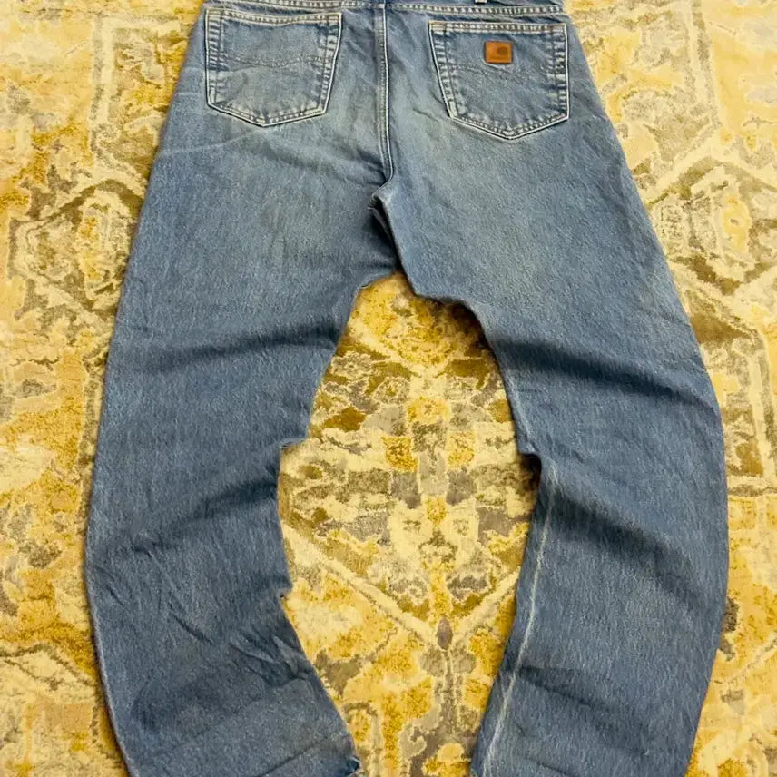 [BUNJANG] Carhartt 90s 80W Relaxed Tapered Long Denim (Size W34) / [칼하트] 90s 80W 가죽패치 릴랙스 테이퍼드 롱 데님 W34