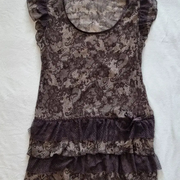 [BUNJANG] Vintage Mori Girl Oriental Brown Lace Top / 빈티지 모리걸 오리엔탈 브라운 레이스 탑