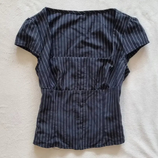 [BUNJANG] Vintage Geek Chic Oriental Navy Stripe Top / 빈티지 긱시크 오리엔탈 네이비 스트라이프 탑