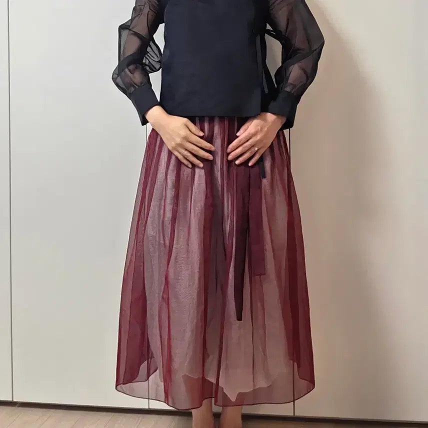 [BUNJANG] Janoq Hanbok Seon-hyeom Meokhong Color Wrap Skirt (S) / 생활한복 깨끼 허리치마 덧치마 시스루