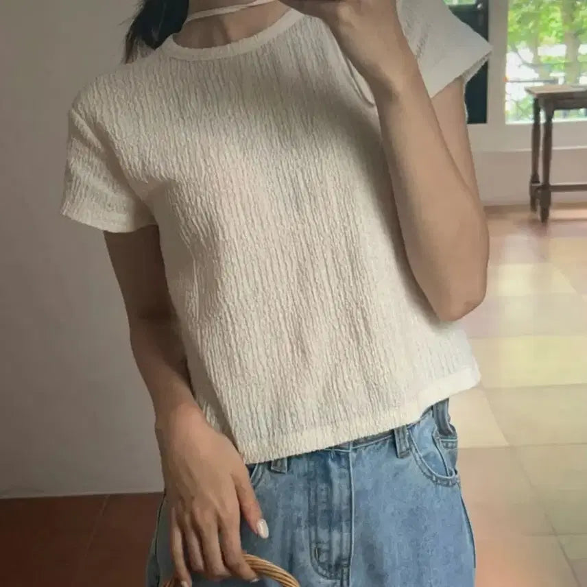 [BUNJANG] Nearwear Ribbed Short-Sleeve T-Shirt Black / 니어웨어 골지 반팔 블랙