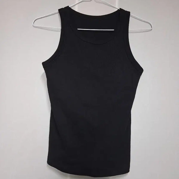 [BUNJANG] Black Ribbed Sleeveless Tank Top (Free Size) / 블랙 민소매 골지 나시(프리)