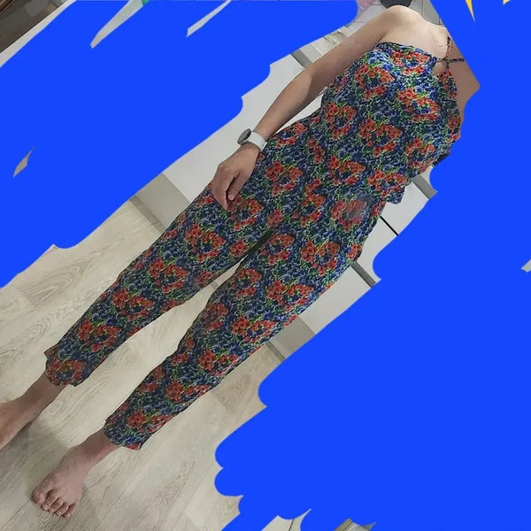 [BUNJANG] Floral Halterneck Tube Top Jumpsuit / 새제품)화사한 플로럴 홀터넥 튜브탑 점프수트 (바캉스룩/휴양지룩) 55