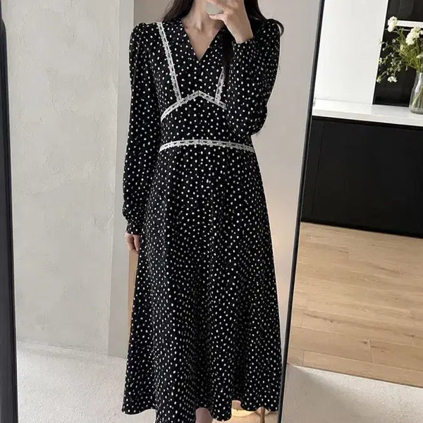 [BUNJANG] Black Dot V-Neck Dress / 블랙 도트 브이넥 원피스