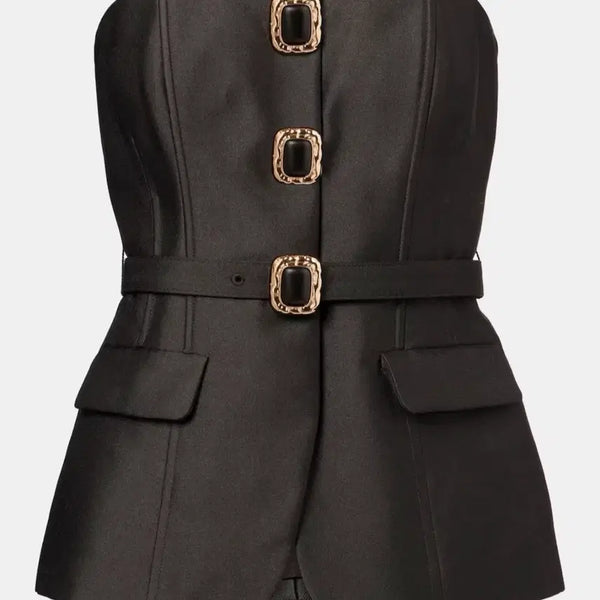 [BUNJANG] Self-Portrait Belted Black Top Size 2 / 오늘만 할인) 셀프 포트레이트 self portrait 벨티드 블랙 탑