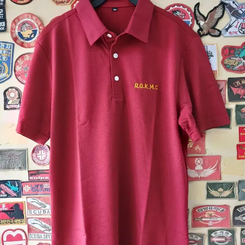 [BUNJANG] ROKMC Marine Corps Burgundy Polo Shirt / ROKMC 해병대 버건디 카라티 셔츠