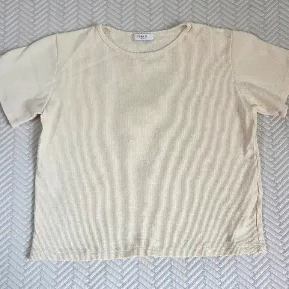 [BUNJANG] Pureda Ivory Ribbed Short Sleeve T-Shirt / 퓨어다 아이보리 골지 반팔 티셔츠