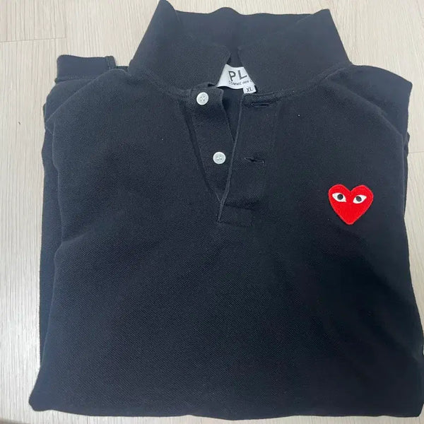 [BUNJANG] Comme des Garçons Play Red Heart Emblem Black Short Sleeve Polo Shirt XL / 꼼데가르송 플레이 검정 반팔 카라티 레드와펜 XL(정품 세탁 후 미 착용