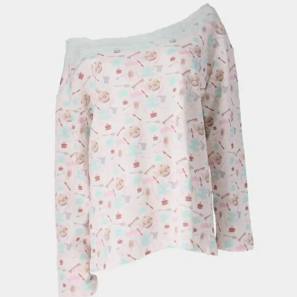 [BUNJANG] Honkyo Off-Shoulder Loose Top - Tea Party / 혼쿄 Off - Shoulder Loose Top- Tea party