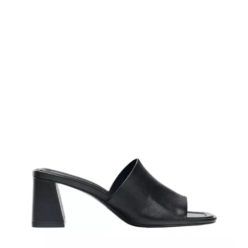 [BUNJANG] ZARA Leather Heeled Mule Sandals / 자라 ZARA 와이드 힐 레더 뮬 샌들
