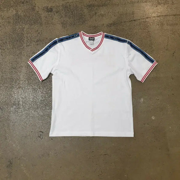[BUNJANG] Dolce & Gabbana D&G Striped Detail Logo T-Shirt White L / D&G 돌체앤가바나 반팔티 화이트 L
