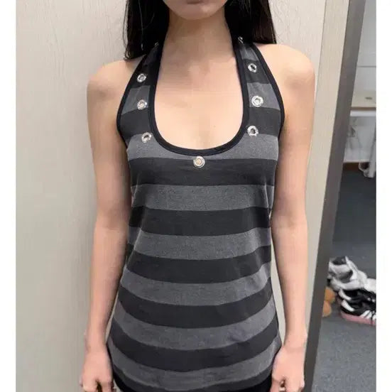 [BUNJANG] Satomi Radio Self-Produced Eyelet Halter Sleeveless Top / 사토미라디오 자체제작 아일렛 홀터 슬리브리스 나시